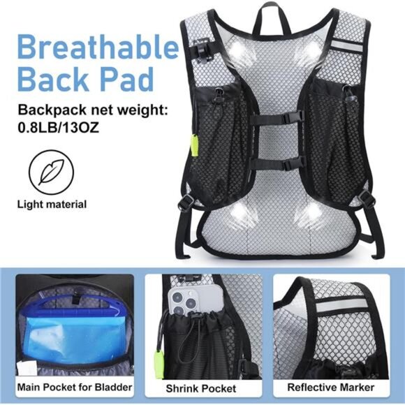 Lightweight Hydration Backpack, Running Backpack with 2L Water Bladder, Hydro - Picture 3 of 7